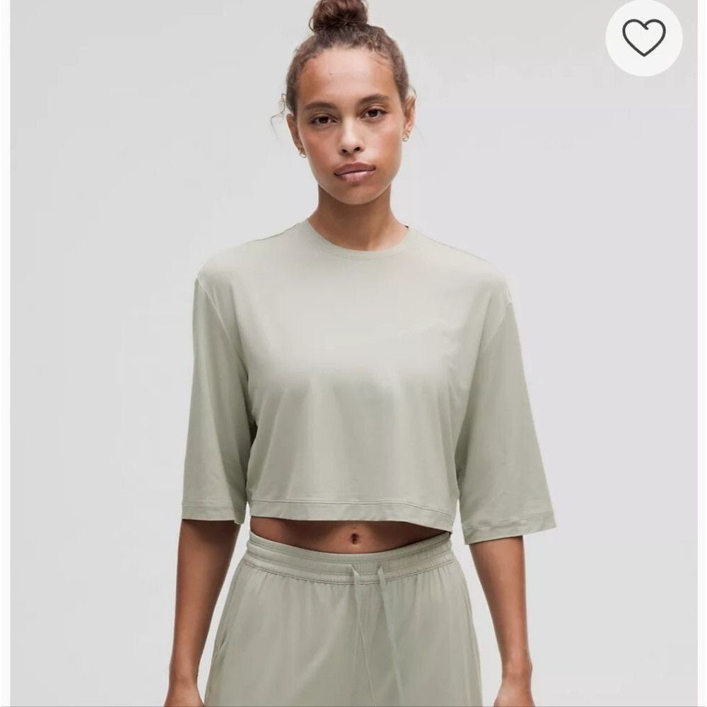 Modal Relaxed-Fit Cropped Short-Sleeve Shirt Jade Grey